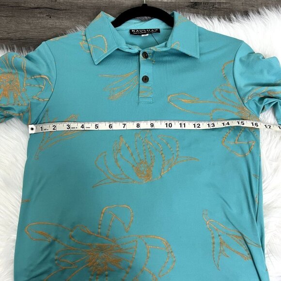 Kauluae Boys Youth Medium Miulana Palani Pullover Polo Shirt Seafoam Teal Gold - Picture 5 of 9